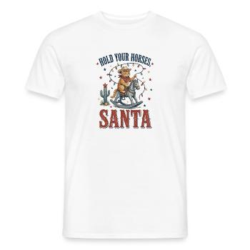 Hold Your Horses, Santa – Cowboy Cat - Männer T-Shirt - Weiß - Vorne - AI Model Male 178 dark (178cm)