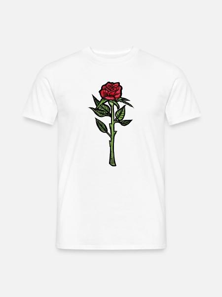 Karmesinrote Rose auf schwarzem Hintergrund - Männer T-Shirt - Weiß