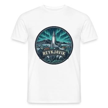 Reykjavik Island Reiseabzeichen Kirchensouvenir - Männer T-Shirt - Weiß - Vorne - AI Model Male 178 dark (178cm)