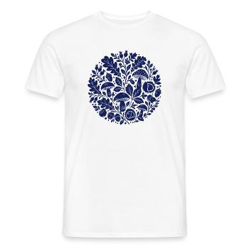 Blaues Herbstmuster mit Pilzen und Eicheln  - Männer T-Shirt - Weiß - Vorne - AI Model Male 178 dark (178cm)