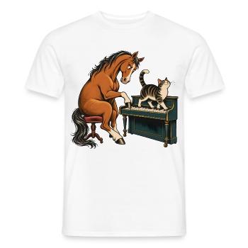 Pferd und Katze spielen Klavier - Männer T-Shirt - Weiß - Vorne - AI Model Male 178 dark (178cm)
