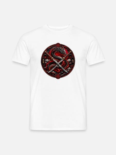 Drache und Kreuzschwerter Emblem - Männer T-Shirt - Weiß