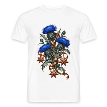 Blaue Disteln mit kupfernen Weihnachtssternen - Männer T-Shirt - Weiß - Vorne - AI Model Male 178 dark (178cm)