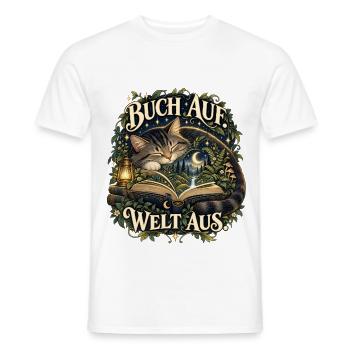 Buch auf. Welt aus. - Männer T-Shirt - Weiß - Vorne - AI Model Male 178 dark (178cm)
