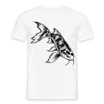 Koi Karpfen – Schwarz Weiß Fischgravur - Männer T-Shirt - Weiß - Vorne - AI Model Male 178 dark (178cm)
