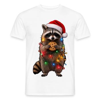 Süßer Weihnachtsmützen Waschbär mit Lichterkette - Männer T-Shirt - Weiß - Vorne - AI Model Male 178 dark (178cm)