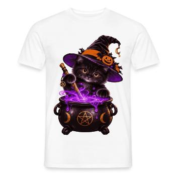 Süße Hexenkatze mit Zauberkessel – Halloween Katze - Männer T-Shirt - Weiß - Vorne - AI Model Male 178 dark (178cm)