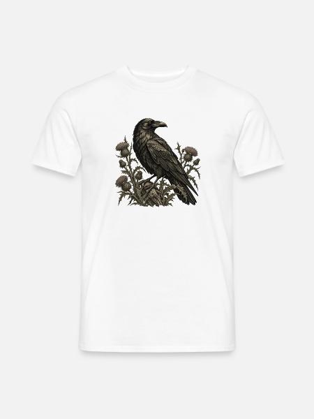 Rabe & Disteln – Dunkle Naturgravur - Männer T-Shirt - Weiß