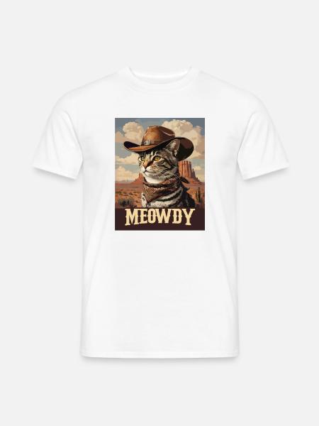 Western- und Wüsten-Meowdy Cowboy-Katze - Männer T-Shirt - Weiß