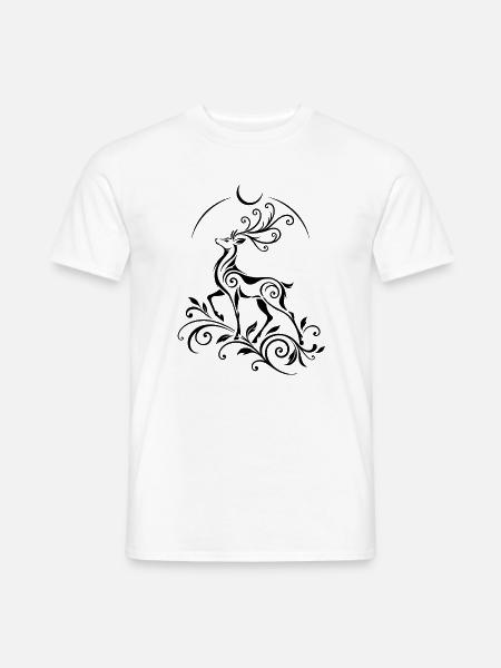 Hirsch mit Mond - Mystisches Waldmotiv - Männer T-Shirt - Weiß
