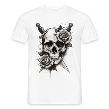Dunkler Schädel mit Rosen Gothic Tattoo Stil - Männer T-Shirt - Weiß - Vorne - AI Model Male 178 dark (178cm)