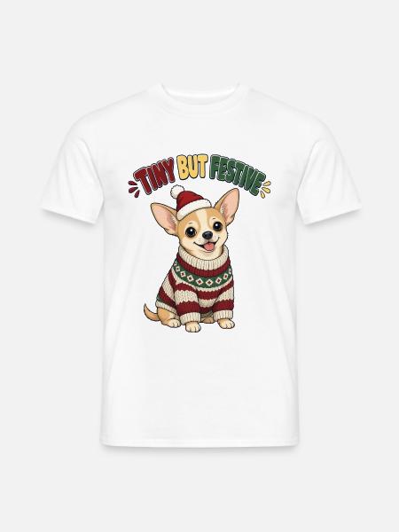 Tiny But Festive – Chihuahua Weihnachtsshirt - Männer T-Shirt - Weiß