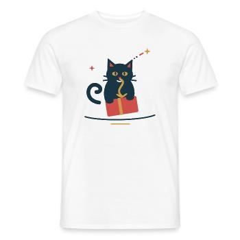 Katze klaut die Geschenkschleife – Weihnachten - Männer T-Shirt - Weiß - Vorne - AI Model Male 178 dark (178cm)