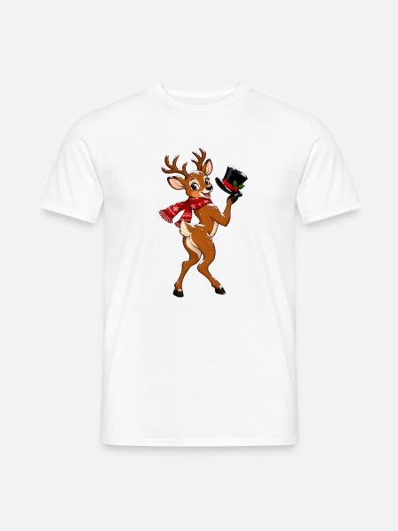 Winterhirsch mit Schal - Männer T-Shirt - Weiß