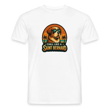 Bernhardiner mit Sonnenbrille am Strand im Retrolo - Männer T-Shirt - Weiß - Vorne - AI Model Male 178 dark (178cm)