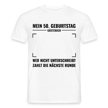 Gästebuch 50. Geburtstag zum Unterschreiben - Männer T-Shirt - Weiß - Vorne - AI Model Male 178 dark (178cm)