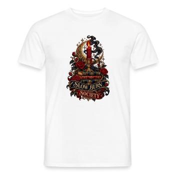 Slow Burn Society – Bücher Rosen und Kerzenschein - Männer T-Shirt - Weiß - Vorne - AI Model Male 178 dark (178cm)