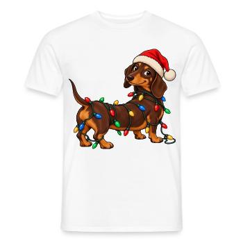 Lustiger Weihnachtsdackel mit bunter Lichterkette - Männer T-Shirt - Weiß - Vorne - AI Model Male 178 dark (178cm)