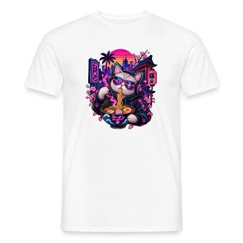 Neon-Ramen-Katze mit Sonnenbrille - Männer T-Shirt - Weiß - Vorne - AI Model Male 178 dark (178cm)