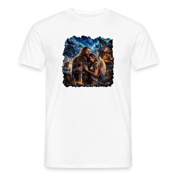 O.Nigg – Nordisches Paar im Nordlicht - Männer T-Shirt - Weiß - Vorne - AI Model Male 178 dark (178cm)