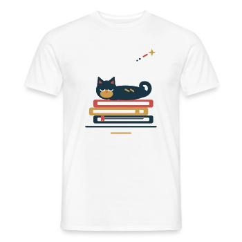 Katze schläft auf Büchern – gemütliche Lesepause - Männer T-Shirt - Weiß - Vorne - AI Model Male 178 dark (178cm)