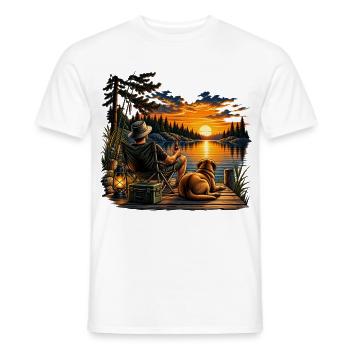 Fisherman's Sunset – Mensch und Hund - Männer T-Shirt - Weiß - Vorne - AI Model Male 178 dark (178cm)