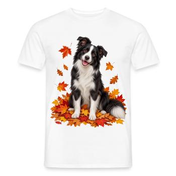 Herbstlicher Border Collie mit Blättern - Männer T-Shirt - Weiß - Vorne - AI Model Male 178 dark (178cm)