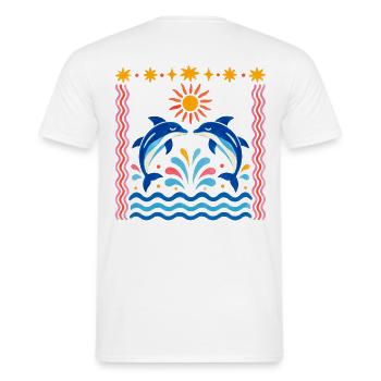 Bunte Delfine bei Sonnenaufgang - Männer T-Shirt - Weiß - Hinten - AI Model Male 178 dark (178cm)