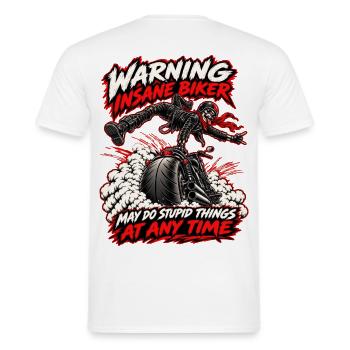 Achtung! Verrückter Biker. Biker-Humor - Männer T-Shirt - Weiß - Hinten - AI Model Male 178 dark (178cm)