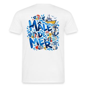 Männlicher Sea Nautical Illustrated Ocean Blue - Männer T-Shirt - Weiß - Hinten - AI Model Male 178 dark (178cm)