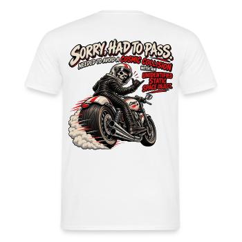 Überholung. Kosmische Kollision. Biker-Humor - Männer T-Shirt - Weiß - Hinten - AI Model Male 178 dark (178cm)