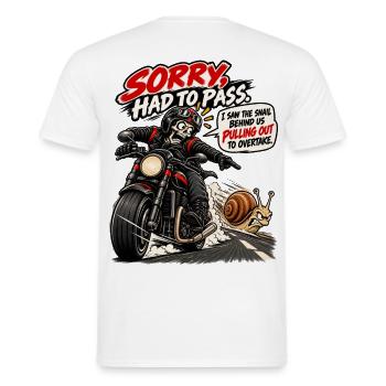 Überhole, eine Schnecke überholt mich. Biker-Humor - Männer T-Shirt - Weiß - Hinten - AI Model Male 178 dark (178cm)