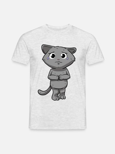 Traurige Katze - Männer T-Shirt - Grau meliert