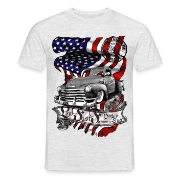 Oldtimer Truck Flagge Americana - Männer T-Shirt - Grau meliert - Vorne - AI Model Male 178 dark (178cm)