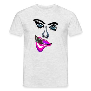Neon Lippen Pop-Art Kuss - Männer T-Shirt - Grau meliert - Vorne - AI Model Male 178 dark (178cm)