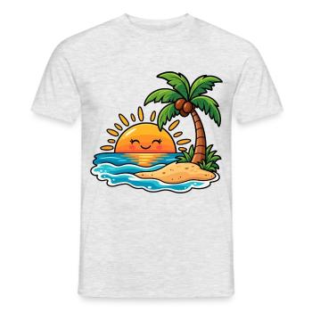 Tropischer Sonnenuntergang mit Palme - Männer T-Shirt - Grau meliert - Vorne - AI Model Male 178 dark (178cm)