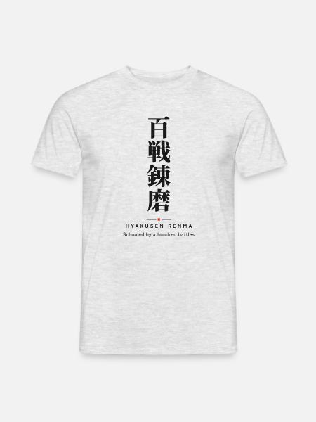 Hyakusen Renma 百戦錬磨 — Kampferprobt durch hundert Kämpfe - Männer T-Shirt - Grau meliert