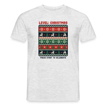 Level Christmas Pixel Hässlicher Pullover für Gamer - Männer T-Shirt - Grau meliert - Vorne - AI Model Male 178 dark (178cm)