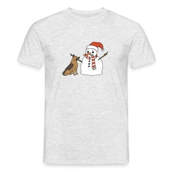 Schäferhund klaut Schneemann den Stockarm - Männer T-Shirt - Grau meliert - Vorne - AI Model Male 178 dark (178cm)