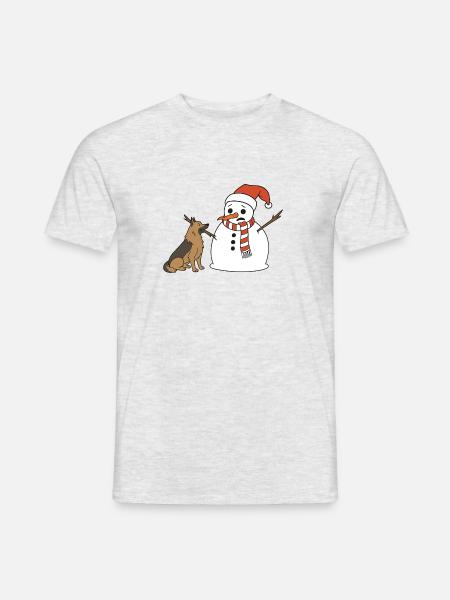 Schäferhund klaut Schneemann den Stockarm - Männer T-Shirt - Grau meliert