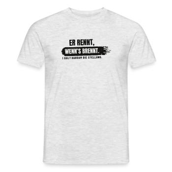 Er rennt, wenn's brennt - Männer T-Shirt - Grau meliert - Vorne - AI Model Male 178 dark (178cm)