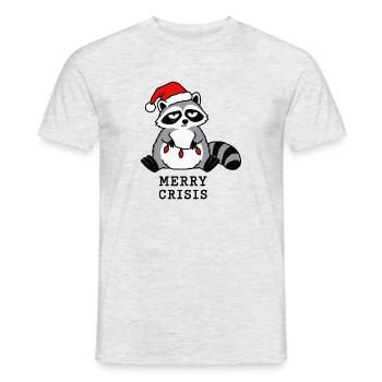 Merry Crisis Lustiges Weihnachts-Waschbär-Meme - Männer T-Shirt - Grau meliert - Vorne - AI Model Male 178 dark (178cm)