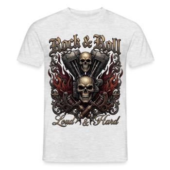 Rock & Roll Skull Flames  - Männer T-Shirt - Grau meliert - Vorne - AI Model Male 178 dark (178cm)