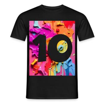 NON. 10 NUMÉRO 10 COLORÉ 10E ANNIVERSAIRE - T-shirt homme - noir - Devant - AI Model Male 178 light (178cm)