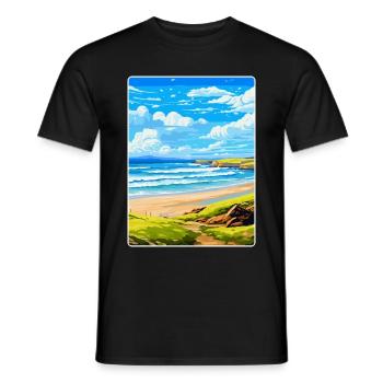Constantine Bay Cornwall England Vereinigtes Königreich Reiseposter - Männer T-Shirt - Schwarz - Vorne - AI Model Male 178 light (178cm)