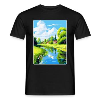 Spreewald Allemagne Affiche de voyage vintage souvenir - T-shirt homme - noir - Devant - AI Model Male 178 light (178cm)