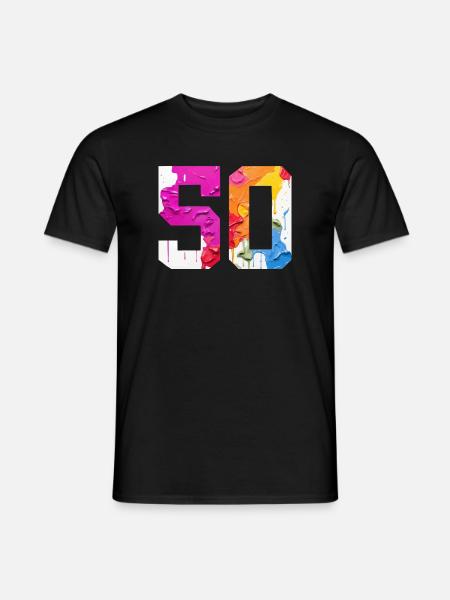 FARBIG NUMMER 50 BUNT 50. GEBURTSTAG - Männer T-Shirt - Schwarz