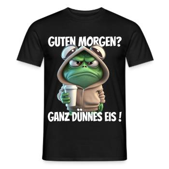 Morgenfrosch im Hoodie mit Kaffee - Männer T-Shirt - Schwarz - Vorne - AI Model Male 178 light (178cm)