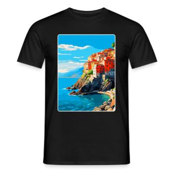 Cinque Terre Italien Vintage Reiseplakat Souvenir - Männer T-Shirt - Schwarz - Vorne - AI Model Male 178 light (178cm)