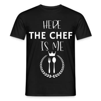 Kitchen apron here the chef us me - Men's T-Shirt - black - Front - AI Model Male 178 light (178cm)